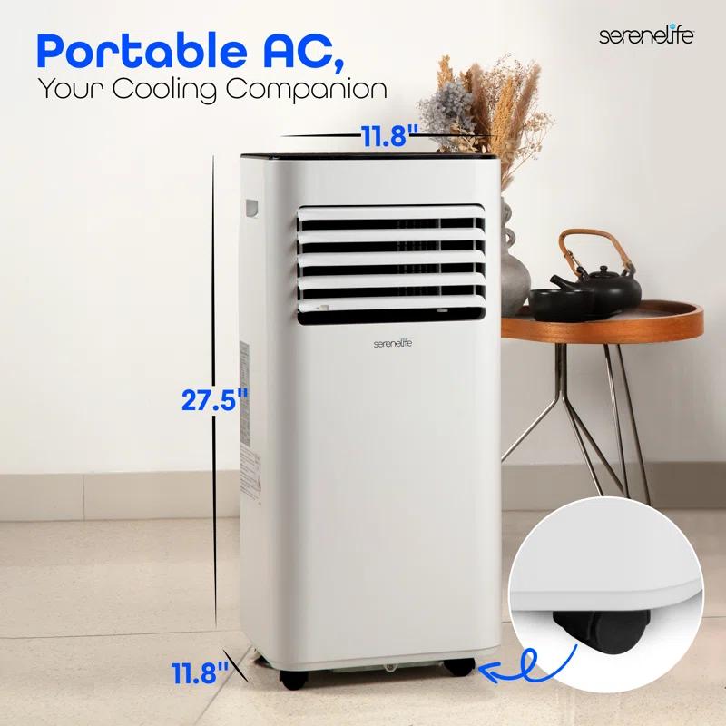 SereneLife Serenelife 8000 BTU Portable Air Conditioner - 3-In-1 Compact Standing Air Conditioner For Room Up To 300 Sq. Ft. - Floor AC Unit With Remote Control - Universal Casters, Window Mount Kit