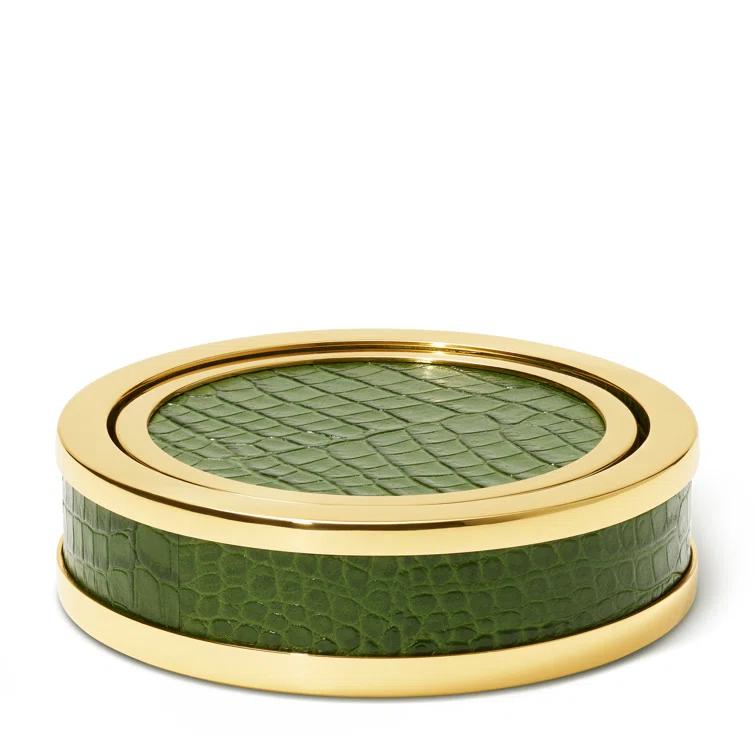 AERIN Leather Round 4 Piece Coaster Set