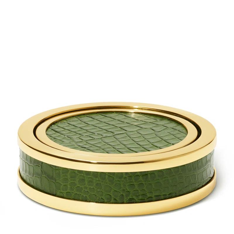 AERIN Leather Round 4 Piece Coaster Set
