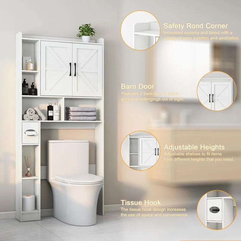 Gracie Oaks Farmhouse Storage Cabinet Over Toilet With 2 Barn Door