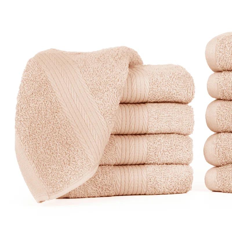 Ample Decor 100% Cotton Washcloth 12 x 12 Inch Highly Absorbent (Set of 10)