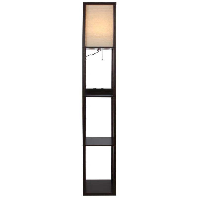 Brightech Maxwell 63 in. USB and Wireless Charging LED Floor Lamp with White Fabric Square Shade
