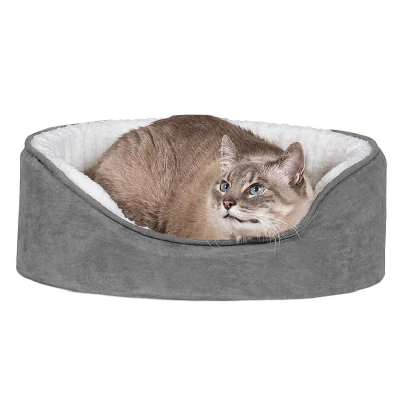 FurHaven Faux Sherpa & Suede Oval Dog Bed