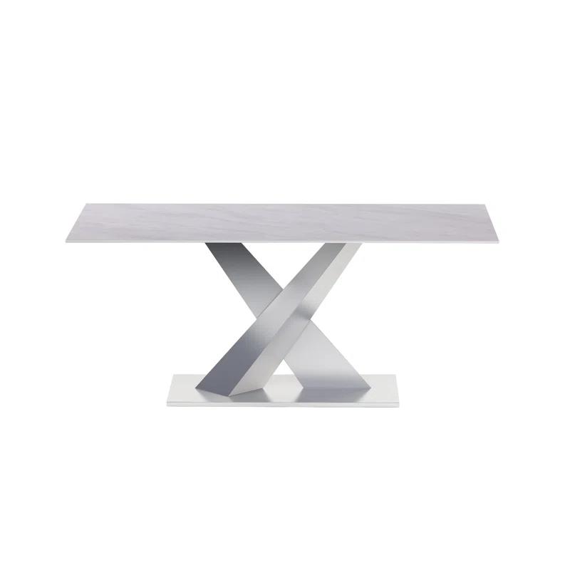 Chintaly Imports Jennifer Contemporary Sintered Stone Top Table w/ Steel Base
