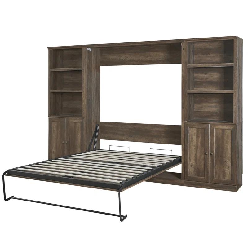 LOONGFIELD Full Size Half Self-Close And Open Murphy Bed With 2 Side Cabinet Storage Shelf, Cabinet Space-Saving Bed Perfect For Guest Room, Bed Room, Guest Room, Home Office