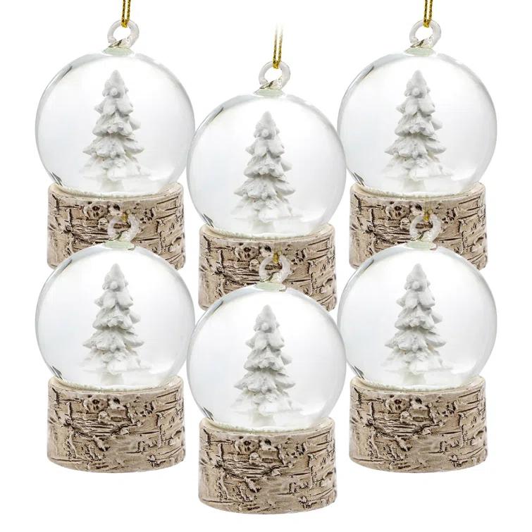 A&B Home Resin Glass Water Globe W/Tree & Birch Color Base Ornament - Set of 6 - Brown (Set of 6)