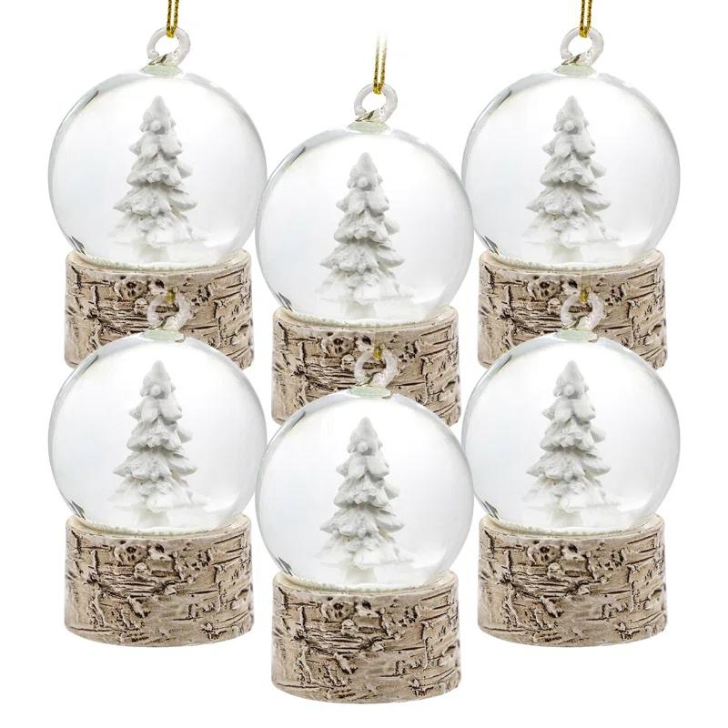 A&B Home Resin Glass Water Globe W/Tree & Birch Color Base Ornament - Set of 6 - Brown (Set of 6)