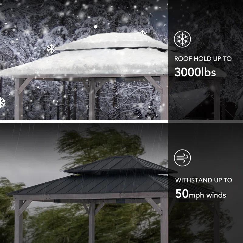 Sunjoy Sunjoy 13 x 15 ft. Wood Gazebo, Outdoor Patio Steel Hardtop Gazebo, Cedar Framed Wooden Gazebo with 2-Tier Metal Roof, Suitable for Patios, Lawn and Backyard
