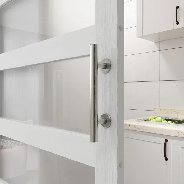 JUBEST Tempered Frosted Glass Barn Door with Installation Hardware Kit and Handle, Wood Sliding Barn Door