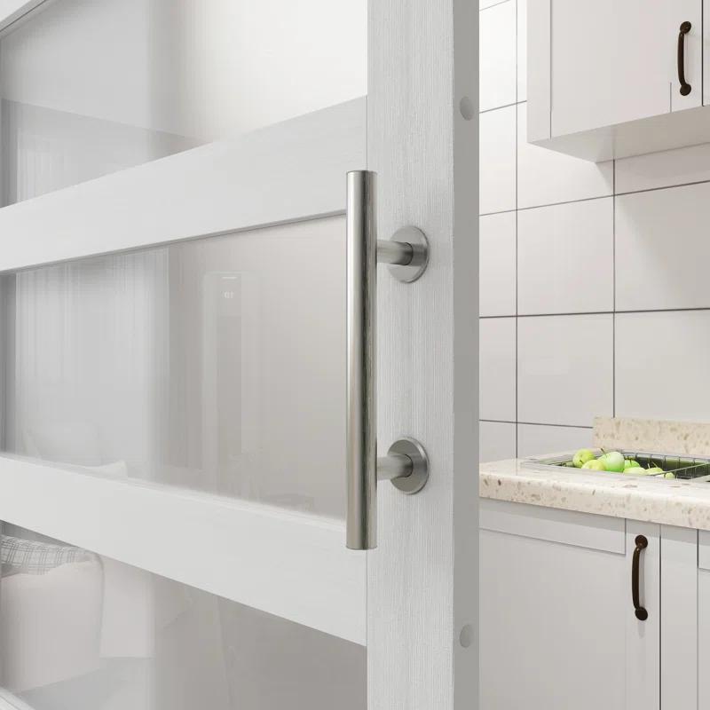 JUBEST Tempered Frosted Glass Barn Door with Installation Hardware Kit and Handle, Wood Sliding Barn Door