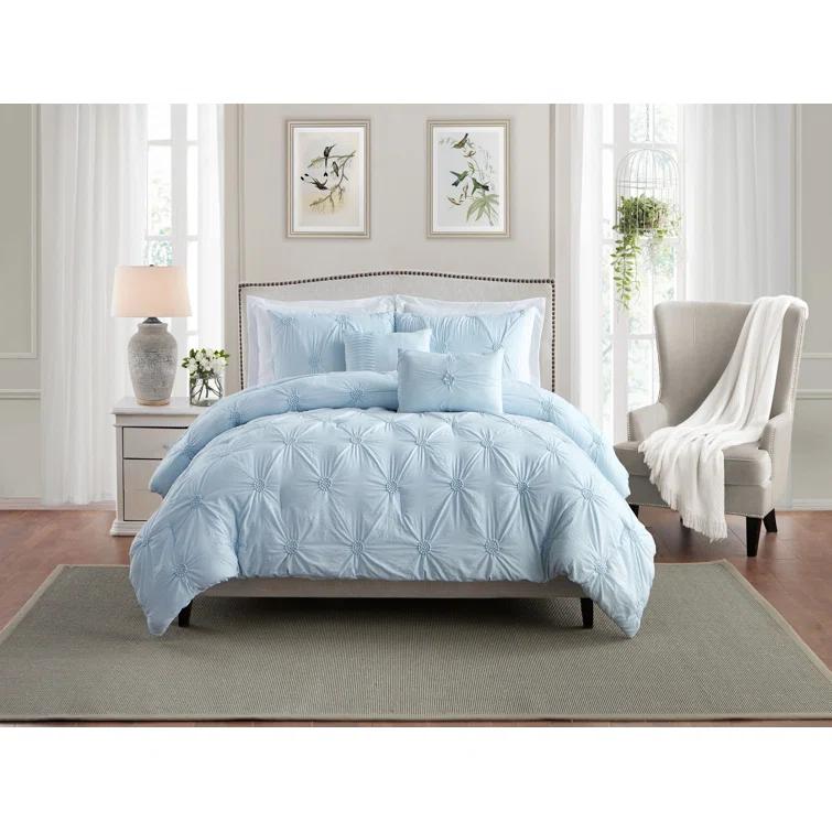 Swift Home Supreme Microfiber Floral Pintuck Microfiber 3-Piece Comforter Set