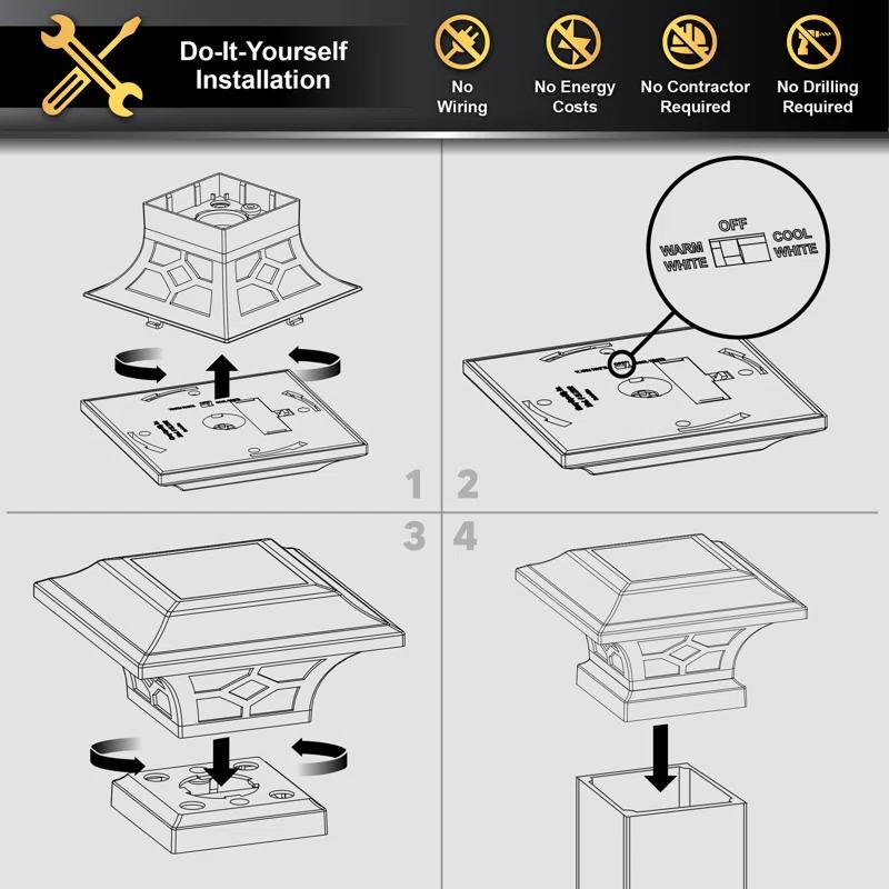 Classy Caps Low Voltage Integrated LED Aluuminum Fence Post Cap Light 2.5 In. X 2.5 In. with Base Adapter Included