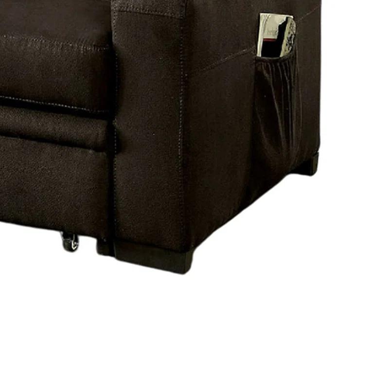 Benjara Futon Sofa, Brown Fabric Upholstery, Pull Out Base, Button Tufting