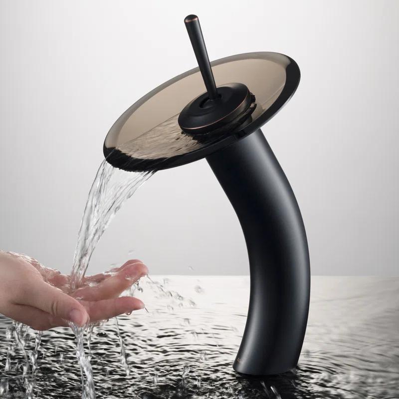 Kraus KGW-1700ORB-BRCL Premium Faucet Glass Waterfall  Vessel Bathroom Sink