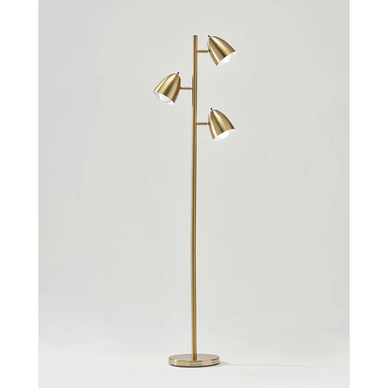 Brightech Jacob 64" Modern 3-Light Adjustable LED Floor Lamp with Gold Brass Finish and Metal Cone Shades, Bulbs Included