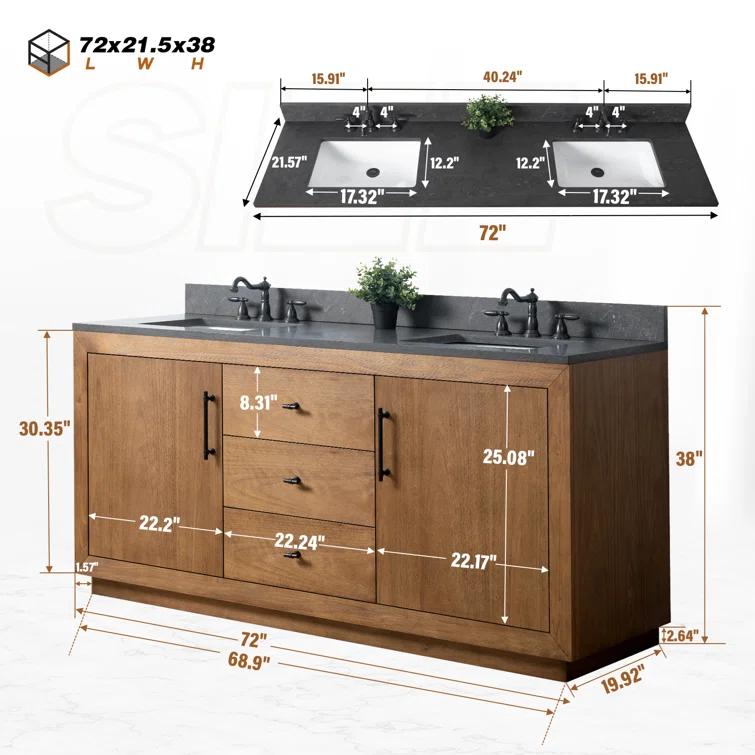 Vanity Art 72" Free Standing Double Bathroom Vanity