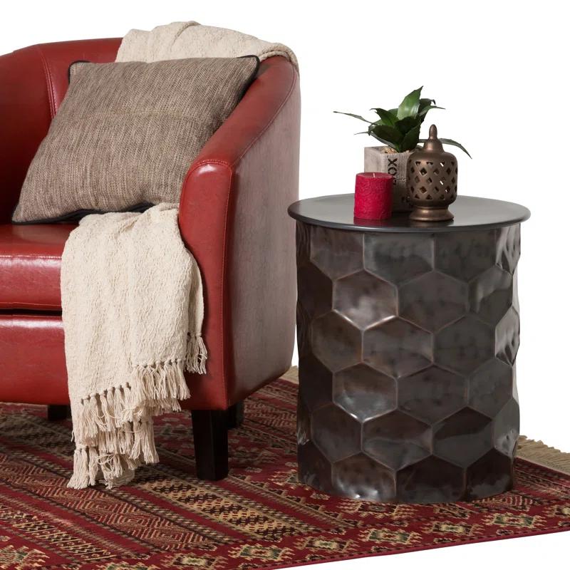 Simpli Home Whitney 17"W Metal Industrial End Table with Storage and Honeycomb Design, Assembled
