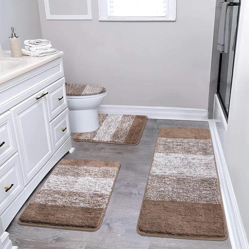 BEACHWATER POOL & SPA, LLC Bathroom Rugs Sets 4 Piece With Toilet Lid Cover, Non-Slip Absorbentb Rugs And Mats For Bathroom Microfiber Shaggy Machine Washable Bath Rug Set