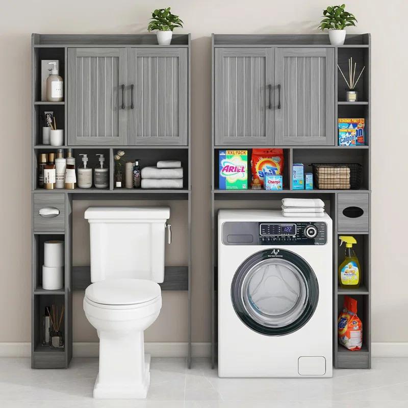 Gracie Oaks Over The Toilet Storage Cabinet, Farmhouse Storage Cabinet Over Toilet With Barn Door,Home Space-Saving Toilet Rack, For Bathroom, Restroom, Laundry