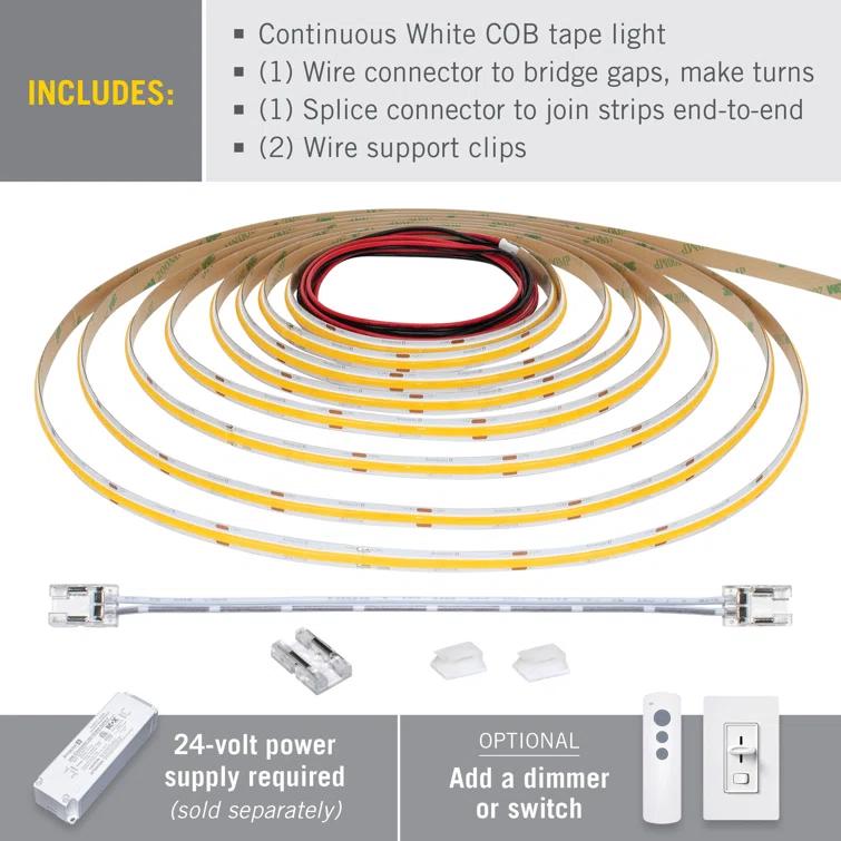 Armacost Lighting RibbonFlex Pro 24V White COB LED Strip Light Tape 3000K, 165 Lumens/Ft, 10M 171250