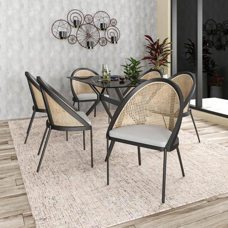 Latitude Run® Upholstered Dining Chairs With Wicker Back And Stainless Steel Legs, Set Of 4 Lashelia (Set of 4)