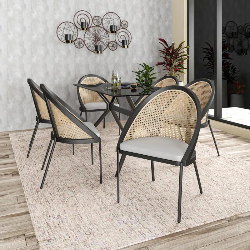 Bayou Breeze Upholstered Dining Chairs With Wicker Back And Stainless Steel Legs, Set Of 4 Caydyn (Set of 4)