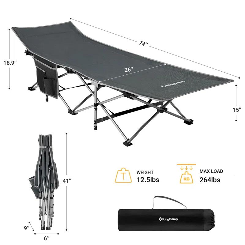 KingCamp Folding Portable Outdoor Camping Cot w/ Multi Layer Side Pocket | Wayfair