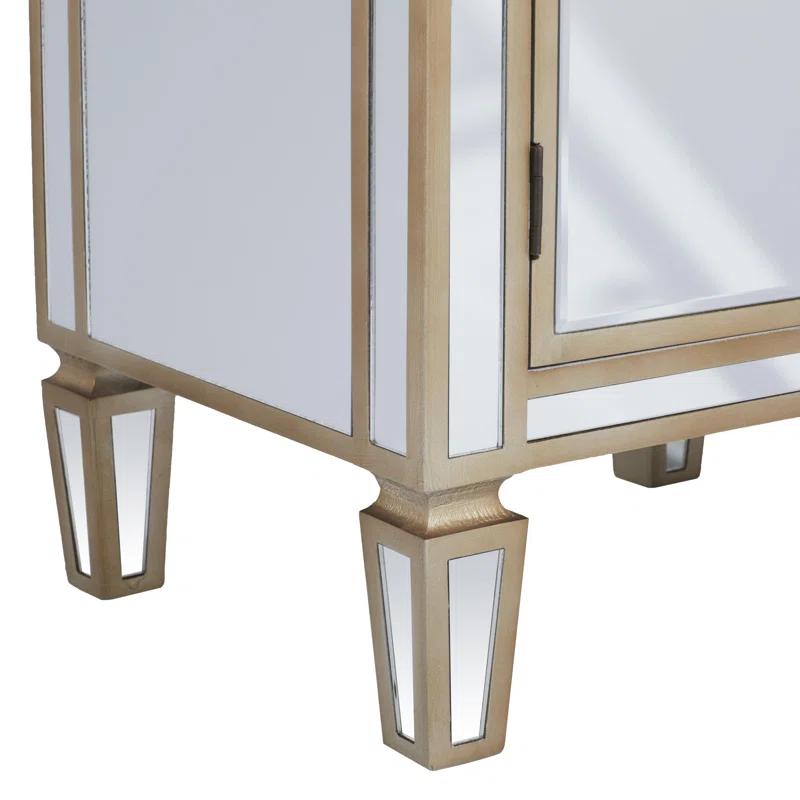 Mercer41 Alpena Glass Mirrored 1 Drawer and 1 Door Beige Cabinet