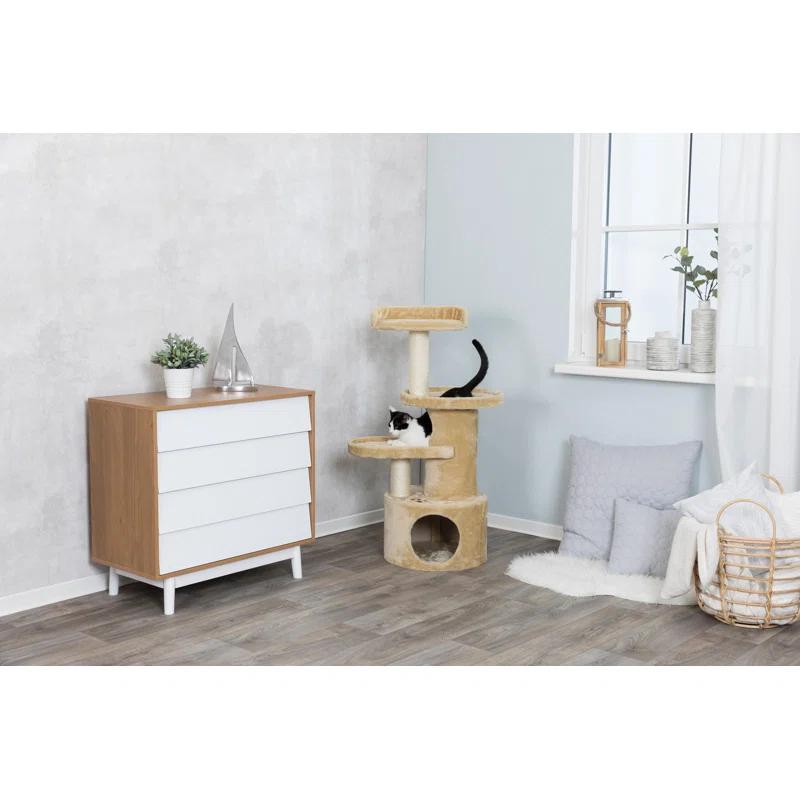 TRIXIE TRIXIE Oviedo 41" Cat Tree, 3-Level Cat Tower, Sisal Scratching Posts, Plush Condo, Tunnel, Platforms