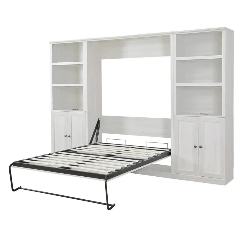 LOONGFIELD Full Size Half Self-Close And Open Murphy Bed With 2 Side Cabinet Storage Shelf, Cabinet Space-Saving Bed Perfect For Guest Room, Bed Room, Guest Room, Home Office