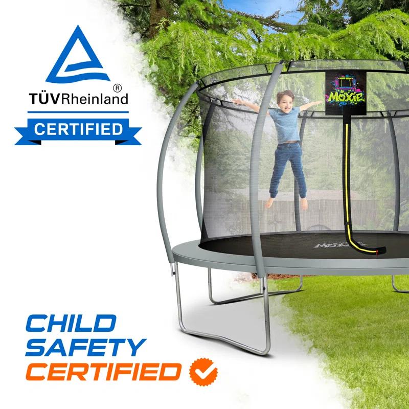 Moxie Machrus Moxie Pumpkin-Shaped Outdoor Trampoline Set with Top-Ring Frame Safety Enclosure, 14 FT