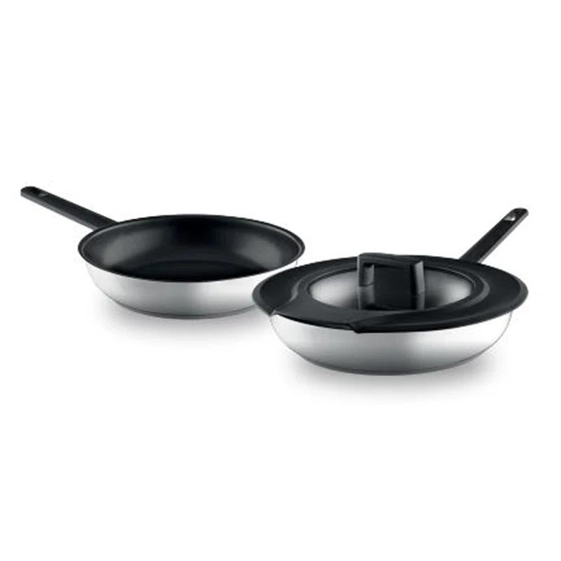 BergHOFF BergHOFF Gem Downdraft 3Pc 18/10 Stainless Steel Fry Pan Set With Black Handles