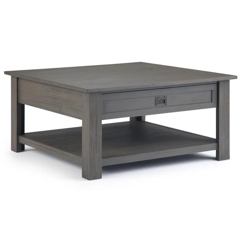 Simpli Home Monroe 38"W Solid Acacia Rustic Square Coffee Table with Large Drawer and Open Shelf