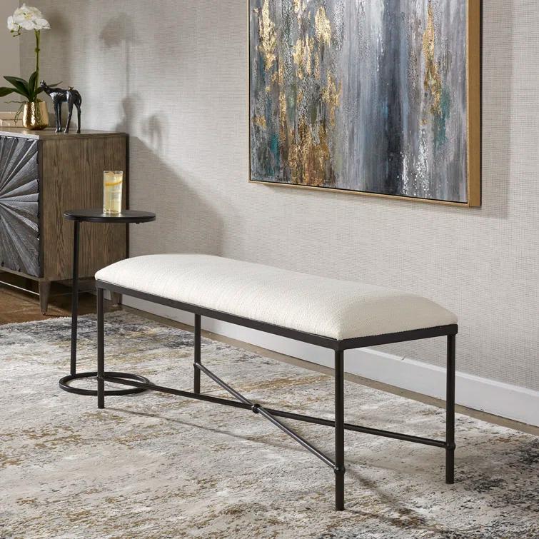 Uttermost Avenham Contemporary Iron and Fabric Small Bench in White/Black
