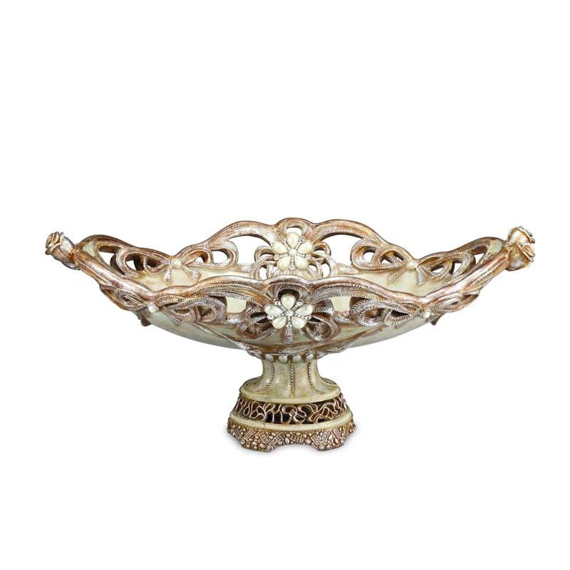One Allium Way® 9" Beige And Gold Polyresin Decorative Bowl
