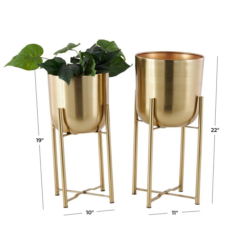 CosmoLiving by Cosmopolitan 2 - Piece Metal Dome Indoor Outdoor Planter with Removable Stand Set