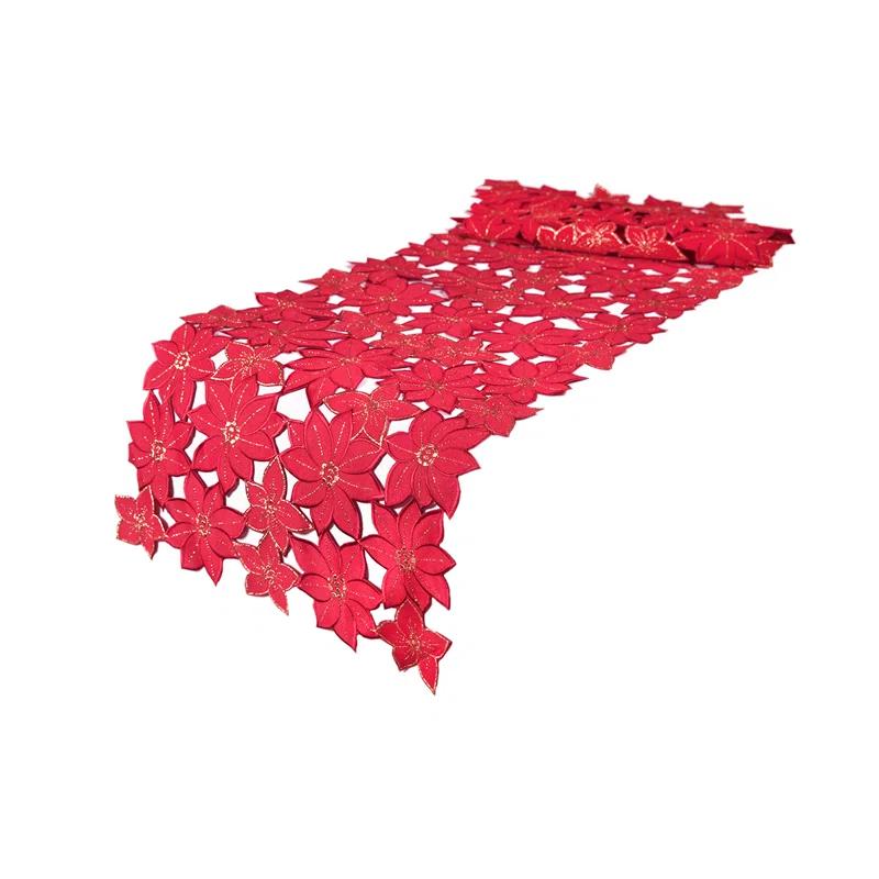 The Holiday Aisle® Festive Poinsettia Embroidered Cutwork Holiday Table Runner