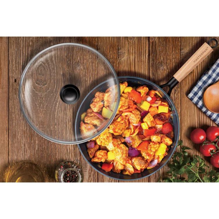 MasterPan Inc. Masterpan Carbon Steel Wok With Glass Lid Wooden Utensils Non-Stick Flat Bottom Asian Stir-Fry