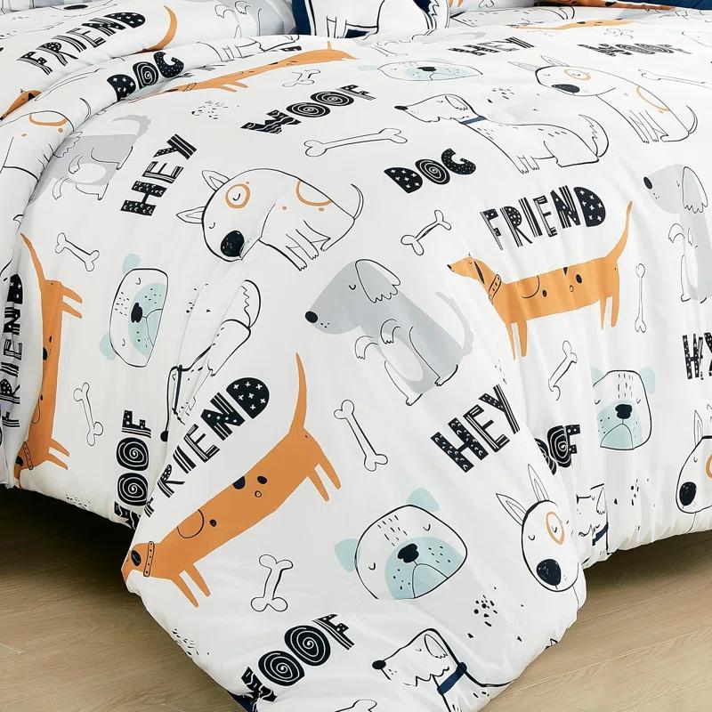 Chezmoi Collection Cartoon Dogs Kids Comforter Set w/Dog Throw Pillow