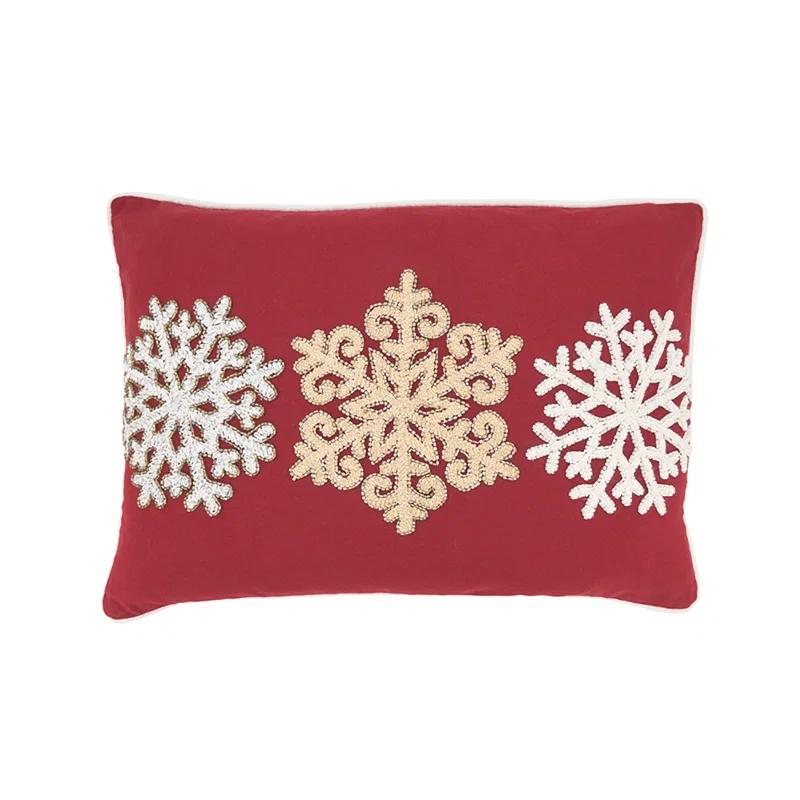 Saro Trio Snowflake Embroidered Down Filled Throw Pillow