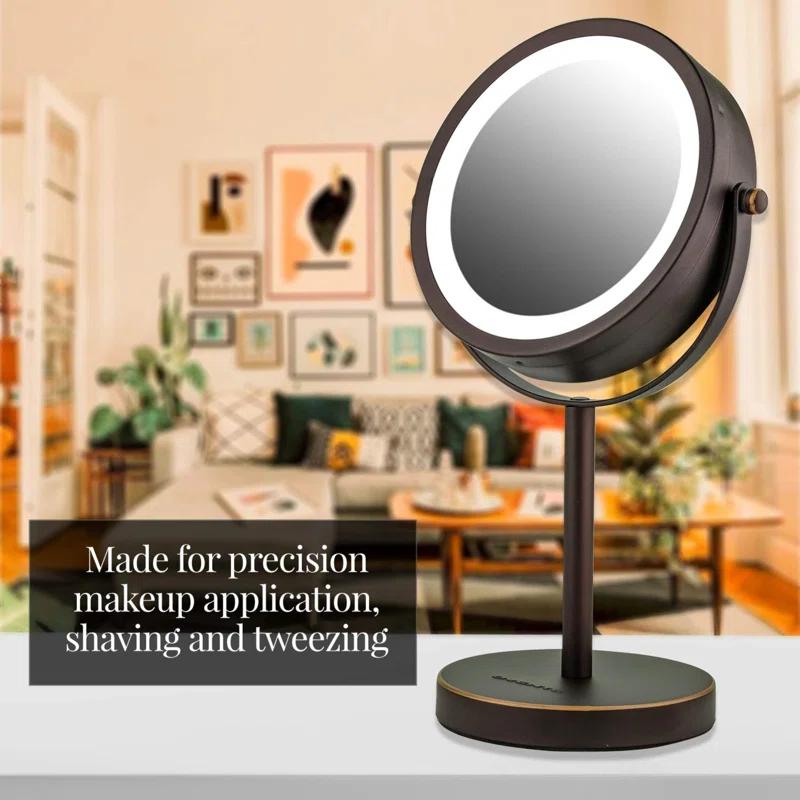 Ovente OVENTE 6" Lighted Makeup Mirror with 1X/7X Magnification, Cordless Tabletop Mount Vanity Round Mirror with 360° Swivel Design and Double Sided Cool Tone LED Ring Light, Antique Bronze MLT60ABZ1X7X