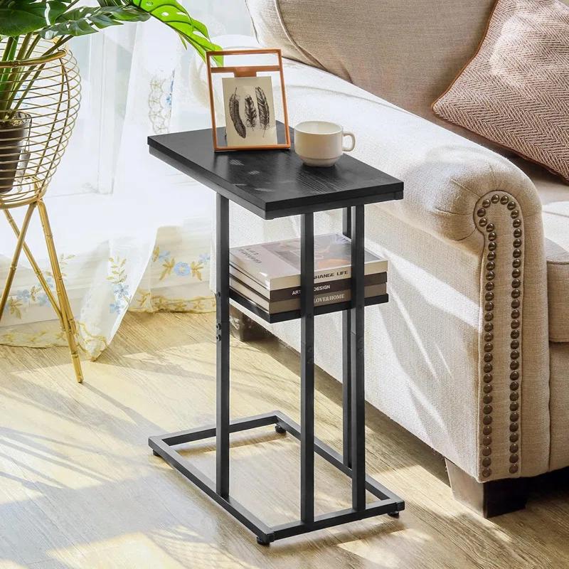 C Shaped End/ Side Table for Couch and Bed, Small Spaces, Living Room, Bedroom, Rustic Snack Table