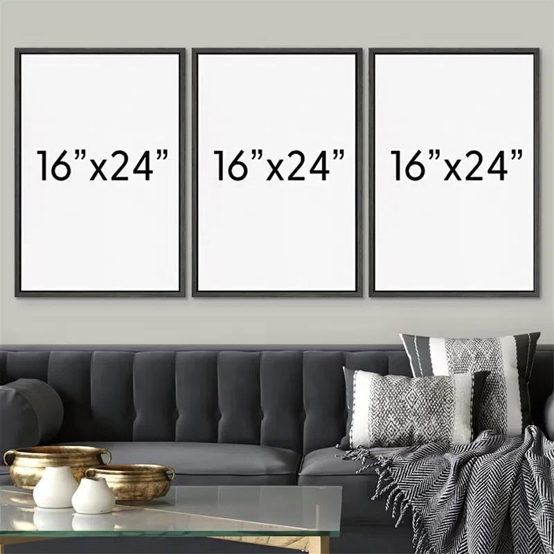 IDEA4WALL Minimal Botanical Black And White Tropical Palm Tree Leaves Organic Modern Framed Canvas 3 Pieces Print Wall Art