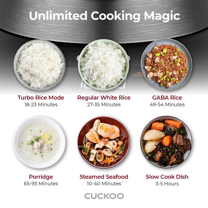 Cuckoo Electronics CUCKOO 6-Cup Twin Pressure Rice Cooker & Warmer with Nonstick Inner Pot, 14 Menu Options, Safe Steam Release, 3 Voice Guide, Auto Clean (Black) CRP-RT0609FB