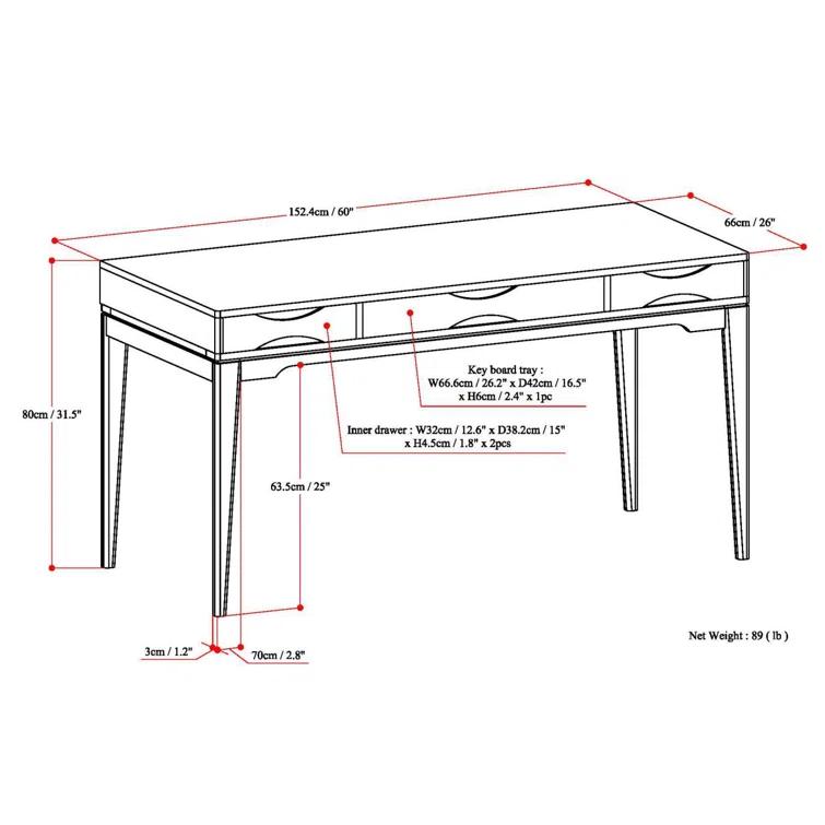 Simpli Home Harper Solid Wood Desk, Contemporary Style with Keyboard Tray and Storage