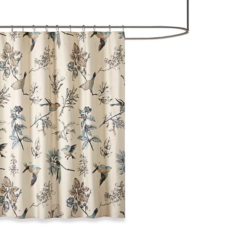 72" Multicolor Cotton Floral Shower Curtain with Birds