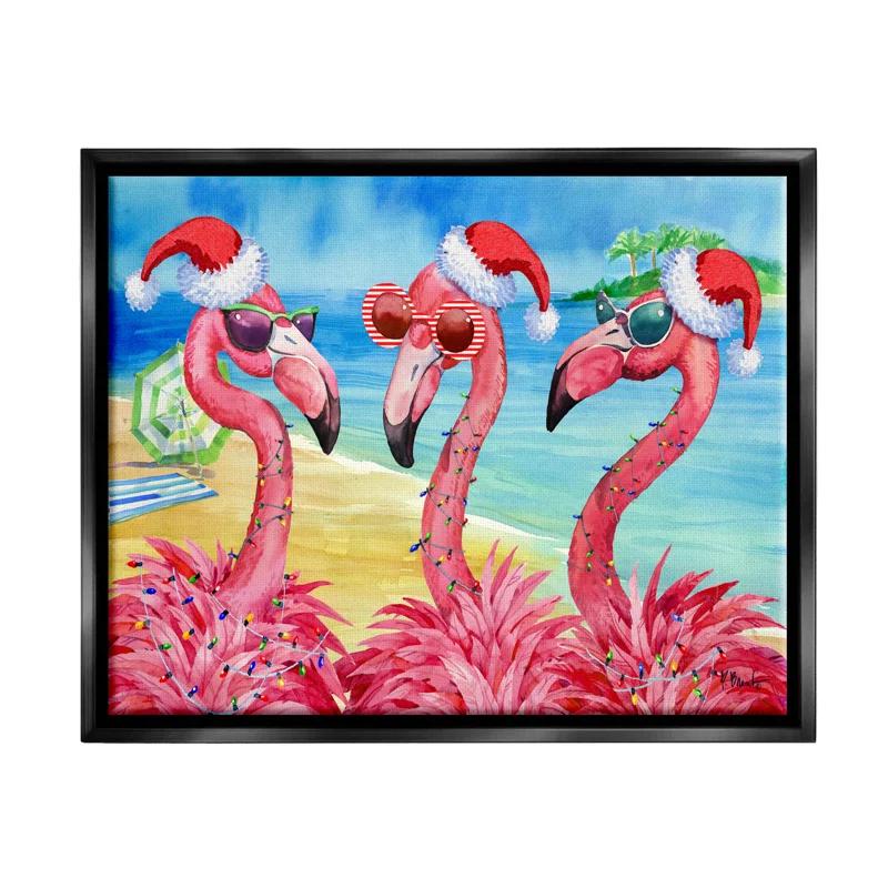 Stupell Industries " Holiday Lights Flamingos Beach " by Paul Brent