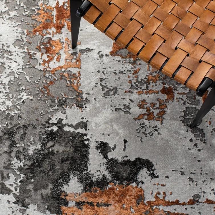 Steelside™ Ettinger Abstract Gray/Orange Area Rug