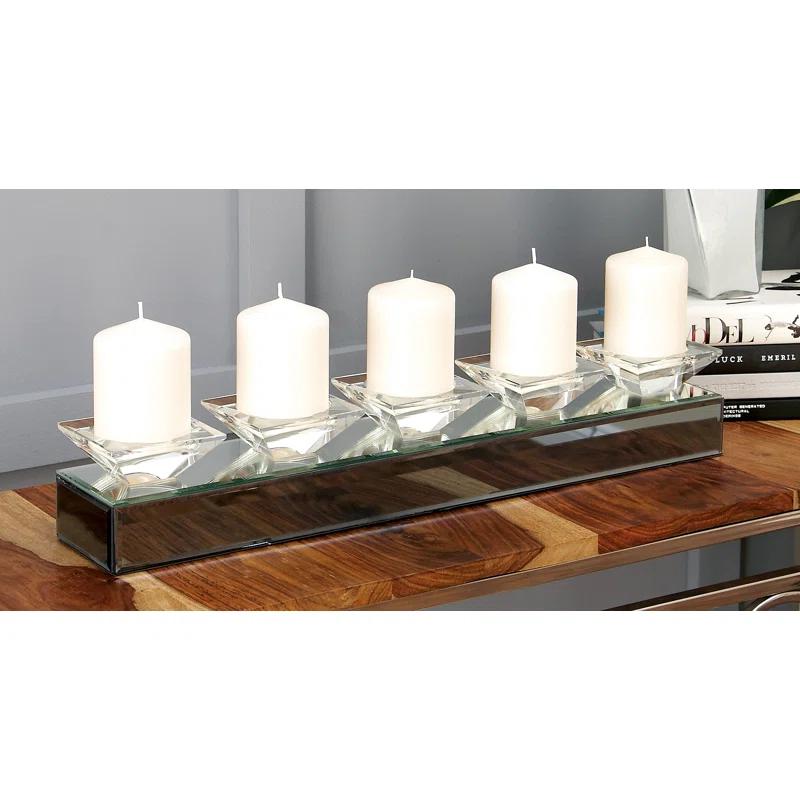 Glass Handmade Pillar 5 Plate Decorative Silver Candelabra with Mirrored Sides