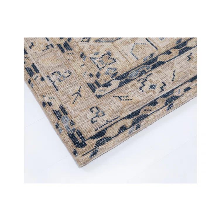 LOOMY Hand-Knotted Wool Area Rug in Navy/Beige